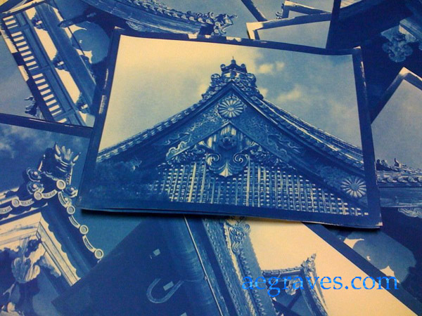 Cyanotypes of original images from Kyoto, Japan by A.E. Graves