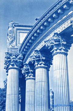 cyanotype print by A.E. Graves of Palace of Fine Arts, San Francisco, California
