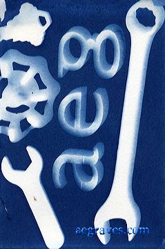 cyanotype photogram, alternative process print by A.E. Graves
