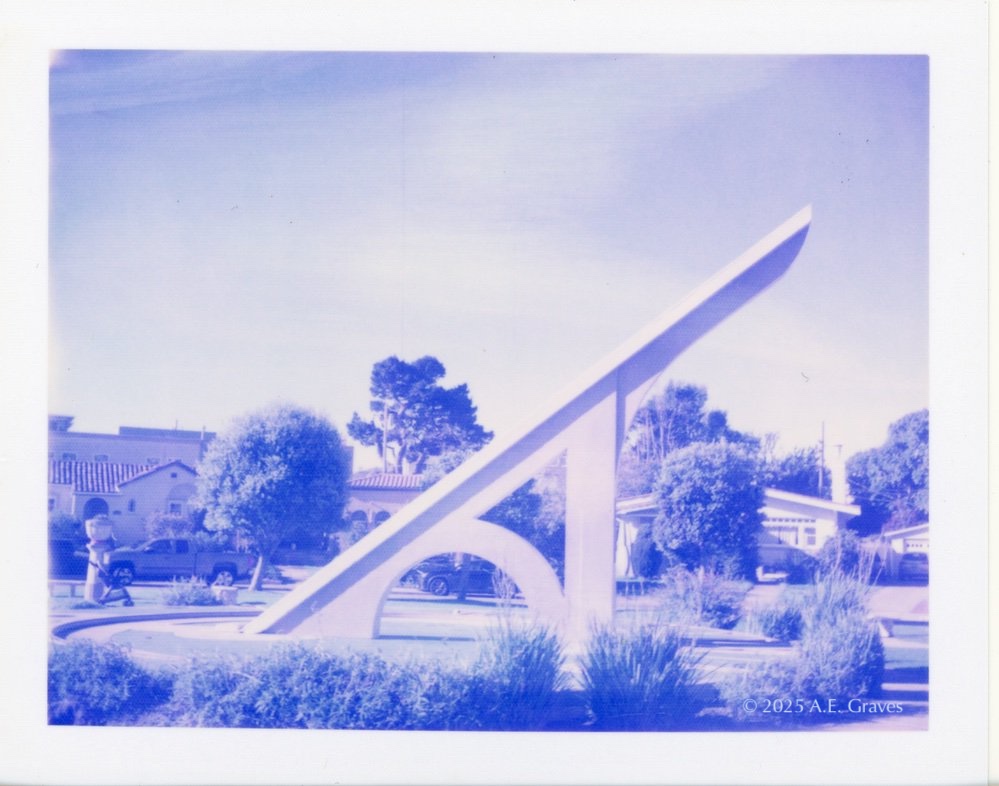 Blue-tinted image of the Ingleside Sundial