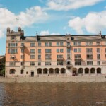 Colorful buildings in Stockholm's historic district Warm mineral color
