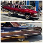 Shiny, pearlescent red car with rear suspension; deep red-brown Impala rear detail