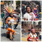 Dancers with ankle rattles, elaborate feathered headdresses, and/or beautiful embroidered clothing (three images)