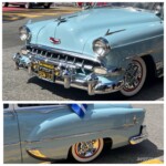 Powder blue classic Chevy, front and rear fender detail