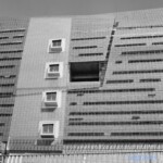 Black and white image of east facade at the San Francisco Federal Building by Morphosis