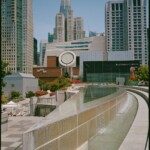 Color image of a view northeast in the upstairs section of Yerba Buena Gardens